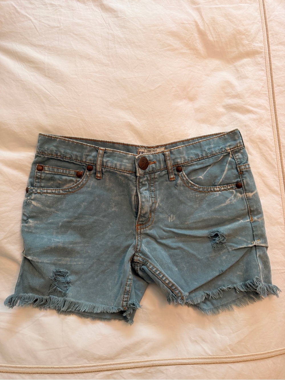 Free People Light Blue Distressed Denim Cutoff Shorts